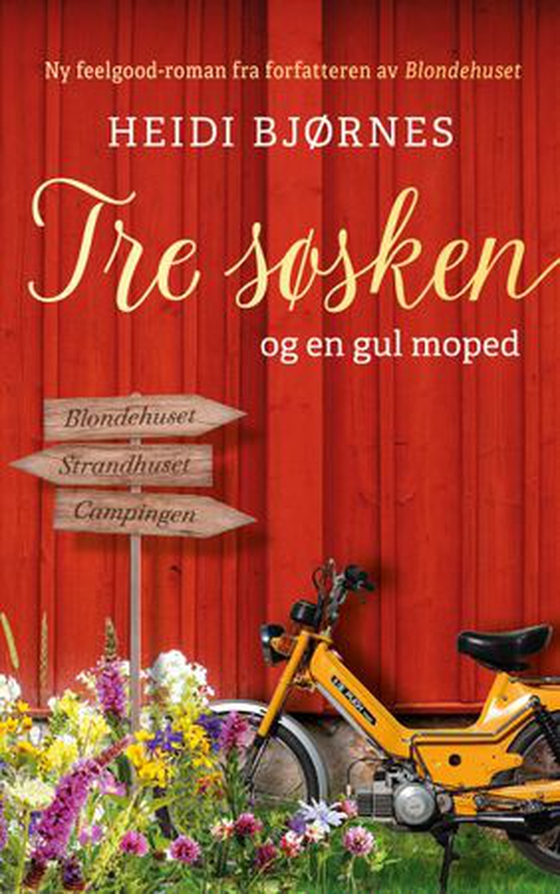 Tre søsken og en gul moped